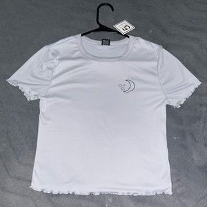 NWT Moon & Stars Embroidered Blue Crop Top Size Large